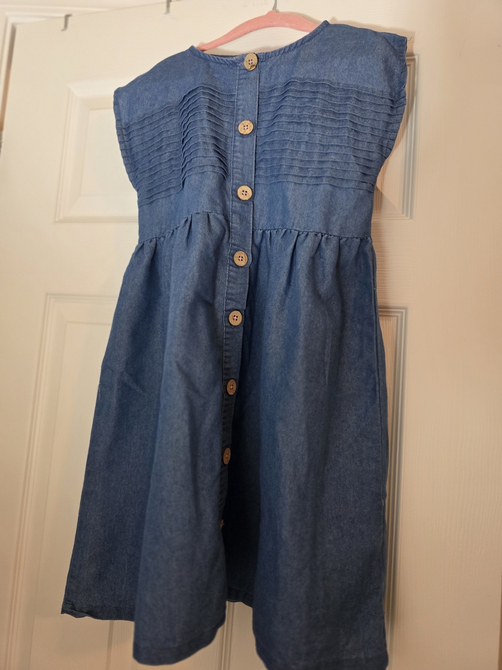 Penelope Mack Blue Denim Button-Back Girls Dress